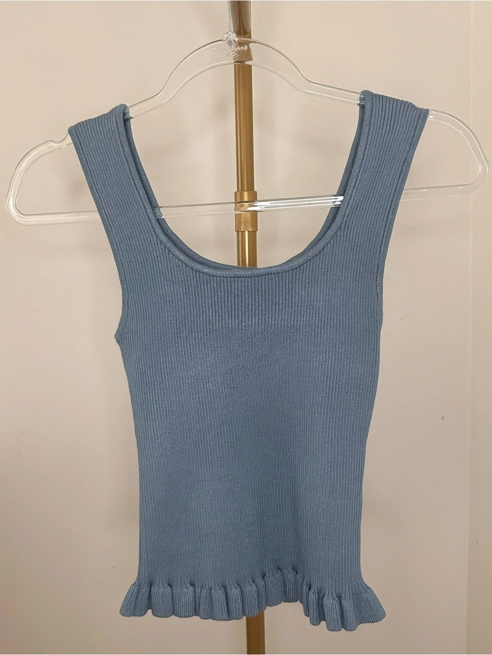 The Workshop Blue Ribbed Peplum Tank Top Sleeveless Stretch Knit - Picture 3 of 10